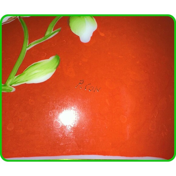 Burnt-Orange Milk Glass Vase w/ Dogwood Flower Pattern by Deluxe Inc USA - Picture 5 of 5